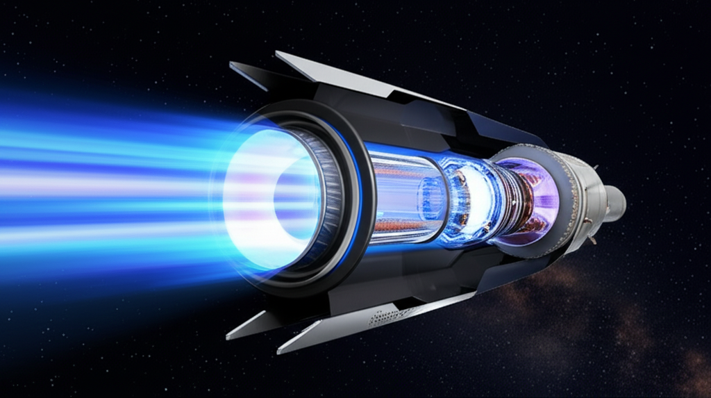 Antimatter engine glowing in deep space