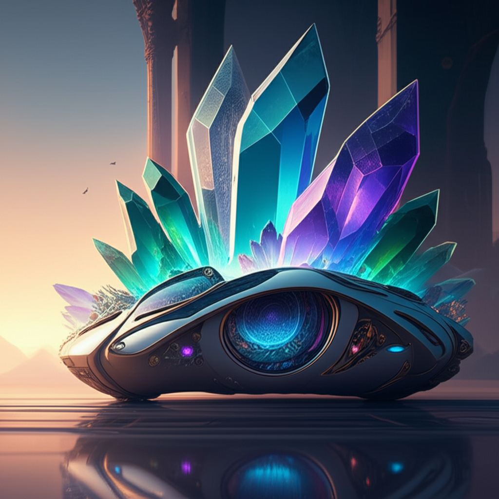 Vehicle with glowing crystal formations storing vast amounts of historical data and memories