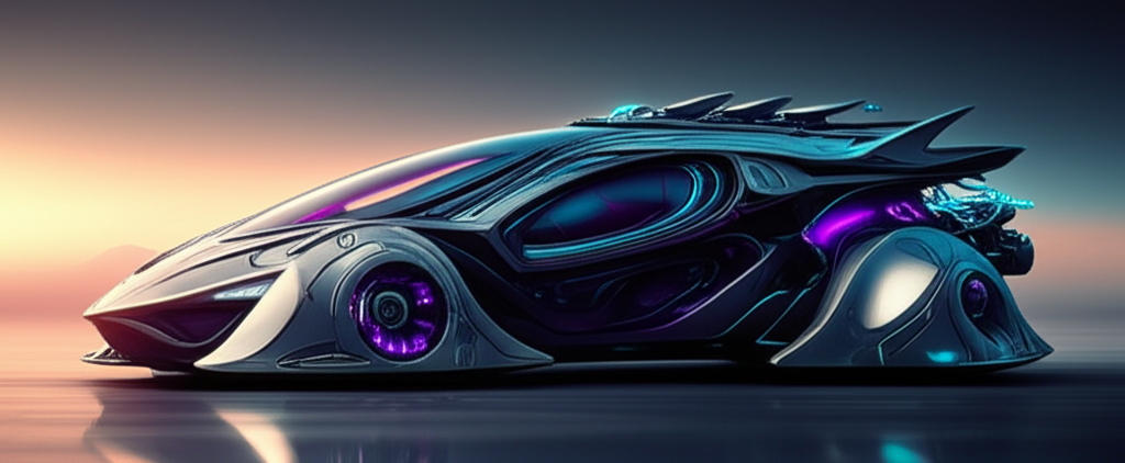 Hybrid vehicle combining human and alien technologies with visible symbiotic connections